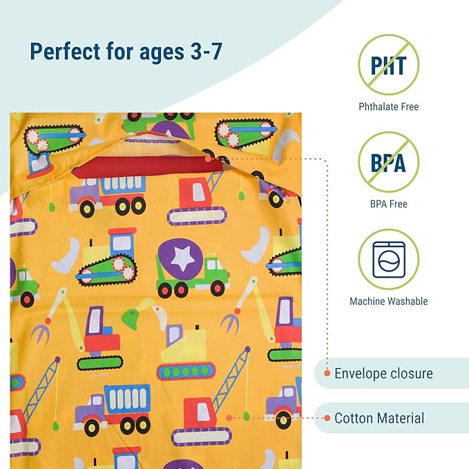 Wildkin Kids Nap Mat Cover for Boys & Girls, Sewn-in Flap Design Rest Mat Cover, Perfect for Preschool & Daycare, Fits our Vinyl Nap Mat up to 1.5 Inches Including Basic Sleep Mat (Under Construction)