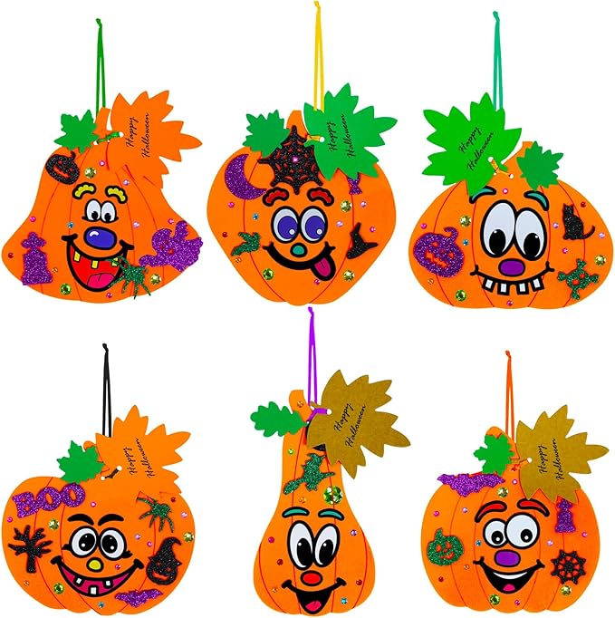 Winlyn 36 Sets Fall Halloween Pumpkin Decorations DIY Pumpkin Craft Kits Foam Pumpkin Shapes with Jack-O'-Lantern Face Glitter Halloween Stickers Maple Leaf for Kids Party Favors Classroom Activities