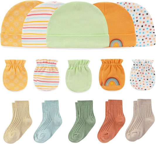Baby Hats Mittens and Socks Set Cotton Newborn Hat Beanie Soft Infant Girls Boys Caps Gloves 0-6 month