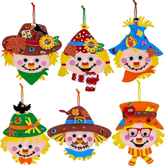 Winlyn 24 Sets Fall Craft Kits for Kids Autumn Crafts DIY Scarecrow Ornaments Fall Decorations Individual Craft Kits Thanksgiving Foam Stickers Arts and Crafts for Classroom Activities Party Favors