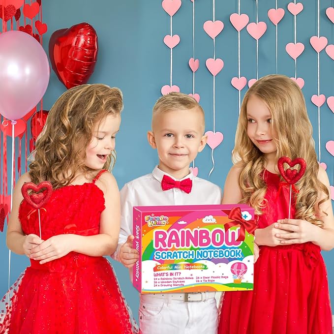 Kids Art Party Favors Gifts: 24 Pack Rainbow Scratch Art Notebook Paper Birthday Party Favor Toy Girls Boys Art Craft Kit Bulk Classroom Goodie Bags Gift Stocking Stuffers Halloween