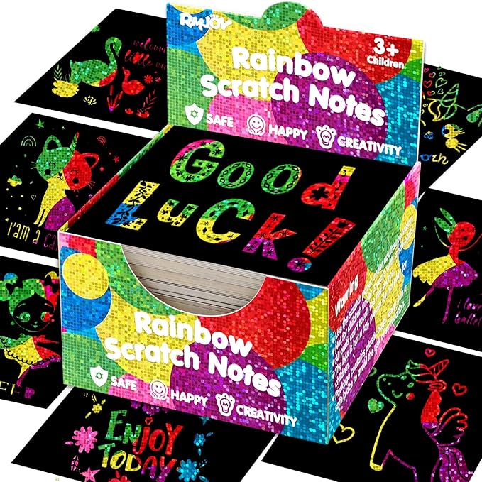 Scratch Art Mini Notes: 160 Holographic Rainbow Scratch Paper Magic Craft Card DIY Kit Supplies Party Favor Gift Toy for Kid Art Craft Bulk Set for Girl Boy Birthday Halloween Stocking Stuffer