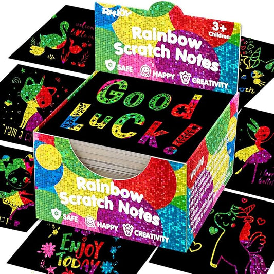 Scratch Art Mini Notes: 160 Holographic Rainbow Scratch Paper Magic Craft Card DIY Kit Supplies Party Favor Gift Toy for Kid Art Craft Bulk Set for Girl Boy Birthday Halloween Stocking Stuffer