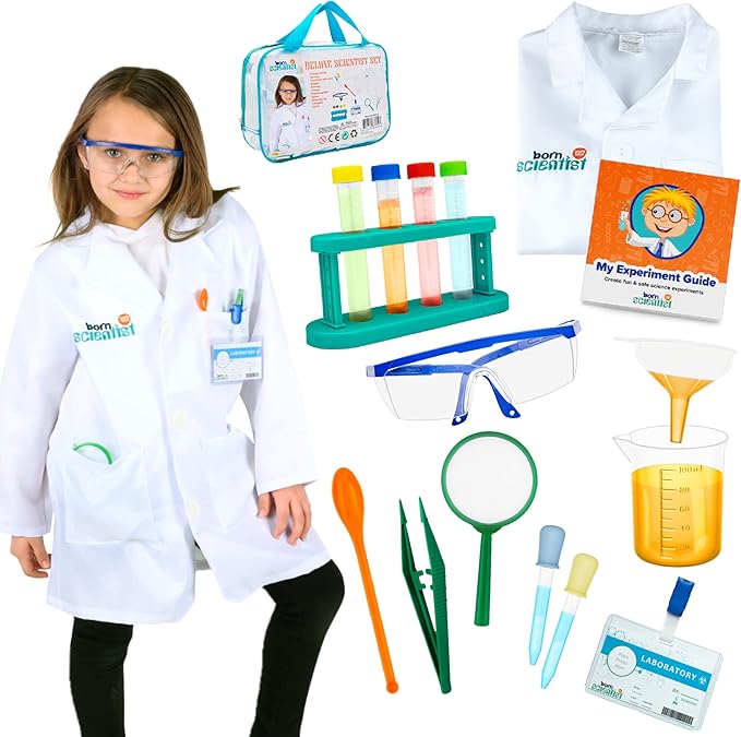Born Toys Science Kits for Kids w/Kids Lab Coat for Ages 5-8, Includes Science Experiments for Kids, Science Toys, Kids Science Goggles, Kids Science Kits, Dress Up & Pretend Play or Kids Costume