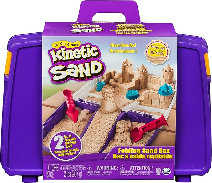 Kinetic Sand, Folding Sand Box with 2lbs of Kinetic Sand, Includes Molds and Tools, Play Sand Sensory Toys for Kids Ages 3 and up