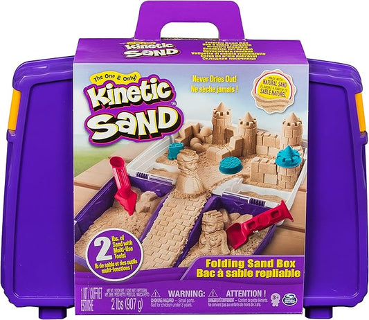 Kinetic Sand, Folding Sand Box with 2lbs of Kinetic Sand, Includes Molds and Tools, Play Sand Sensory Toys for Kids Ages 3 and up