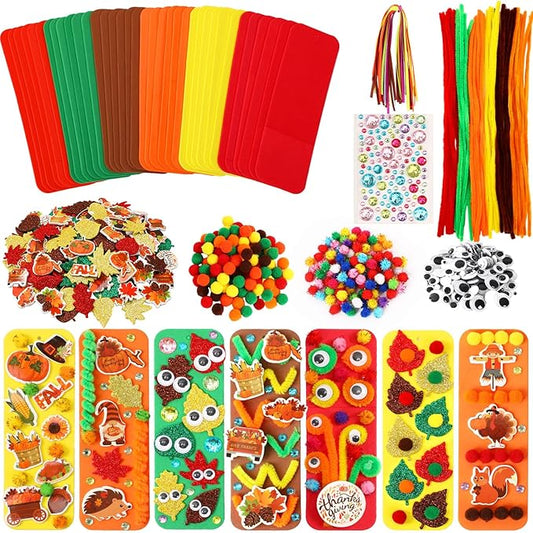 JULBEAR 36 Sets Fall Crafts Kits DIY Blank Foam Decorations Sets Leaf Foam Self-Adhesive Stickers Arts for Kids Autumn Thanksgiving Halloween Party Favors Classroom Activity Gift