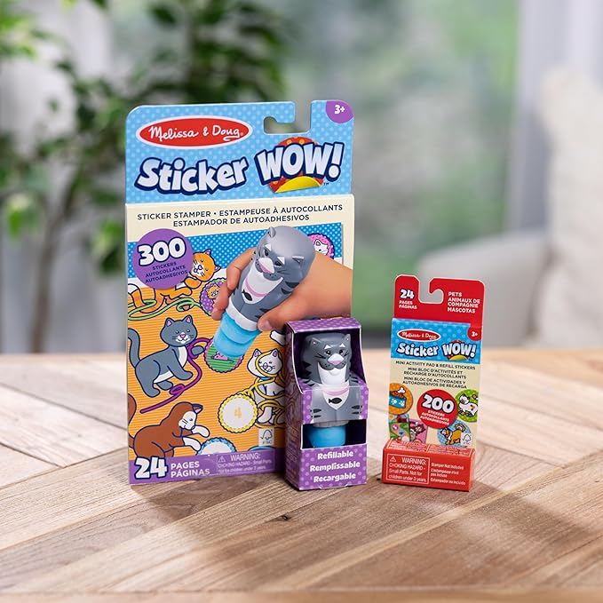 Melissa & Doug Sticker Wow!™ Cat Bundle: 24-Page Activity Pad, Sticker Stamper, Mini Activity Pad, 500 Stickers, Arts and Crafts Fidget Toy Collectible Character