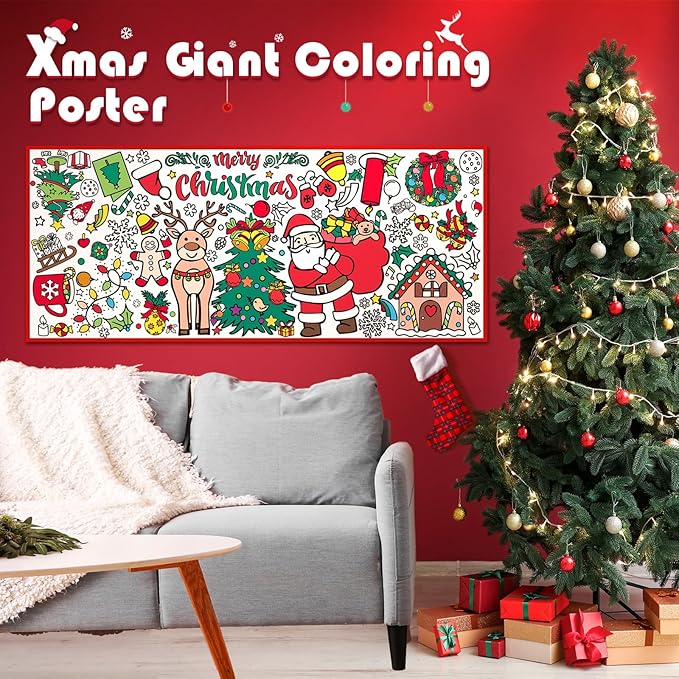 Tetor Christmas Giant Coloring Poster/Tablecloth-Christmas Crafts for Kids-30 x 72 Inches Jumbo Paper Coloring Banner Kids Gifts Activities Toys Party Decorations (Christmas)