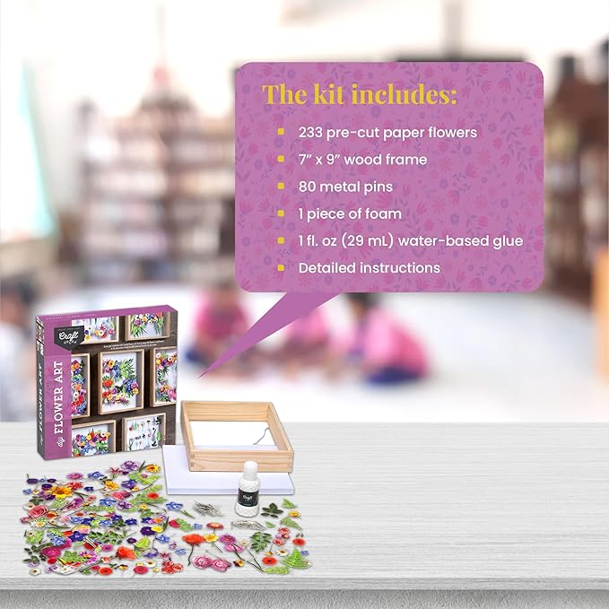 DIY Flower Craft Kit for for Teens & Adults - Make Beautiful Flower Art Piece for Wall - Faux Flower Terrarium Kits - Precut Paper Flowers with Glue - DIY Art & Craft Gifts