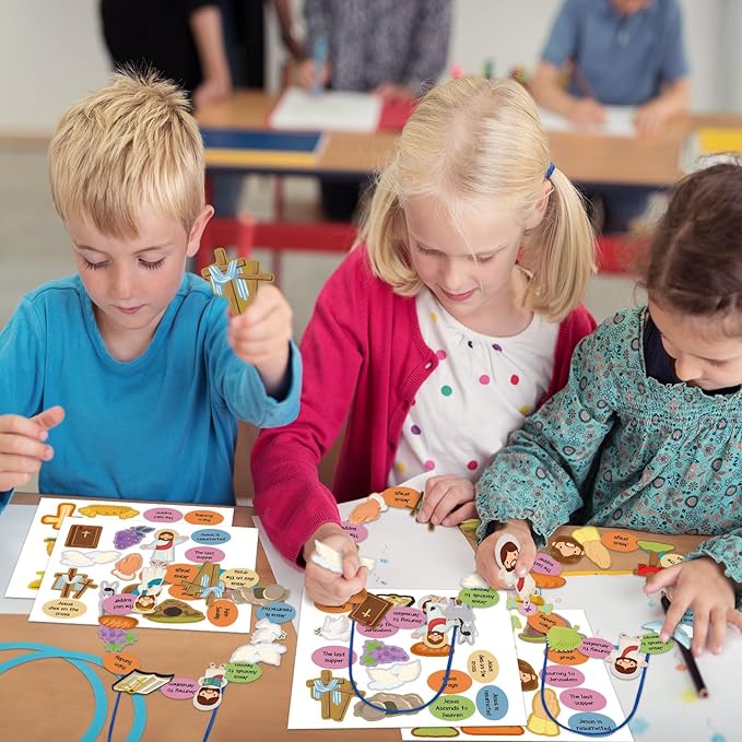 Crtiin 24 Pcs Religious Easter Wreath Craft Kit Christian Easter Crafts for Kids Make Your Own Religious Easter Craft for Kids Easter Home Activities Sunday School Supplies Basket Stuffers Gifts