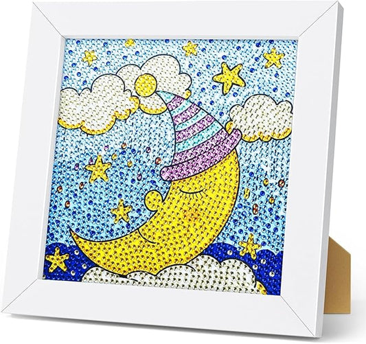 Turniton 5D Diamond Painting Kits for Kids, Diamond Arts Painting Kits with Wooden Frame, Moon Kids' Mosaic Kits for Beginners, Girls, Adults, Diamond Painting Pictures, Arts Craft for Home Decor