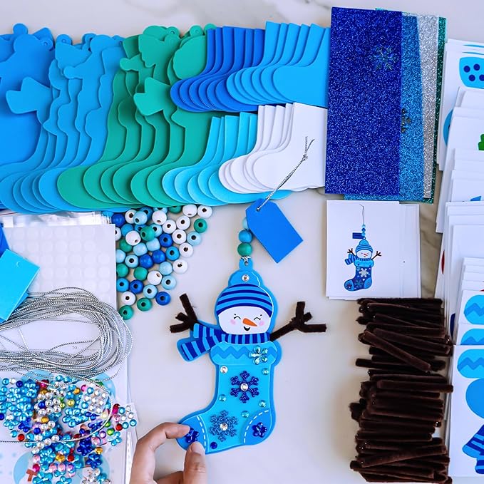 Winlyn 24 Sets Christmas Craft Kits Winter Crafts DIY Snowman Stocking Ornaments Decorations Snowman Snowflakes Foam Stickers Arts and Crafts for Kids Classroom Art Activities Holiday Party Favors