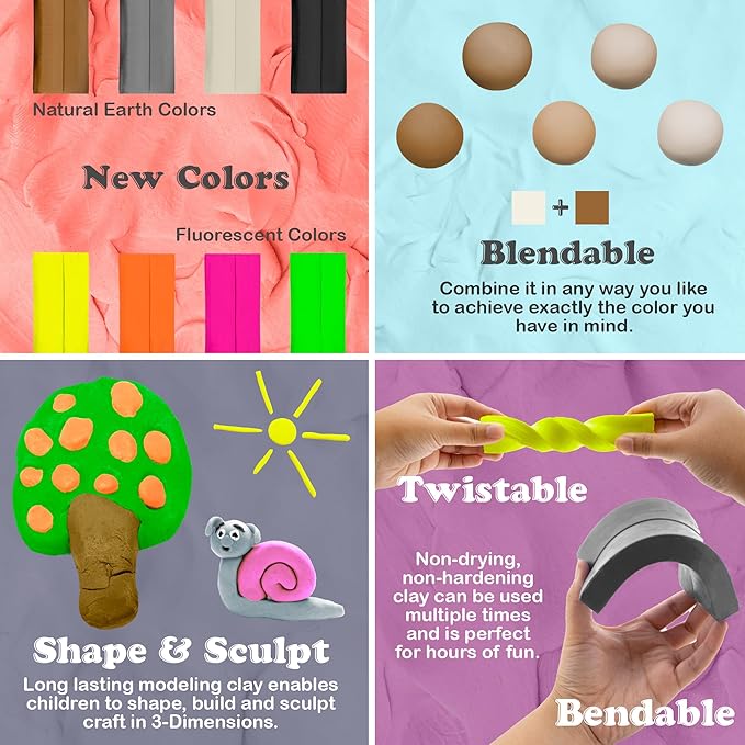 BAZIC Modeling Clay Natural Earth Color 1 LB, Modeling Dough Non Toxic Gift for Artist Kids, Bulk for Classroom, 24-Pack