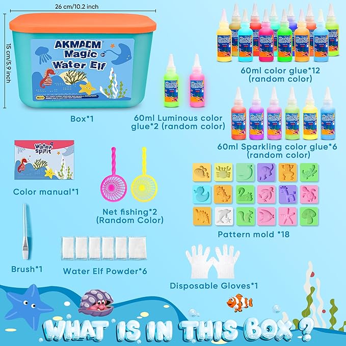 Magic Water Elf Toy Kit, Water Fairy Water Gel Kit, Aqua Animal Toy, Creative Magic Water Toy Creation kit, 60ml Capacity Water Elf Set with 18 Shape Molds, Children's DIY Marine Life (20 Colors)
