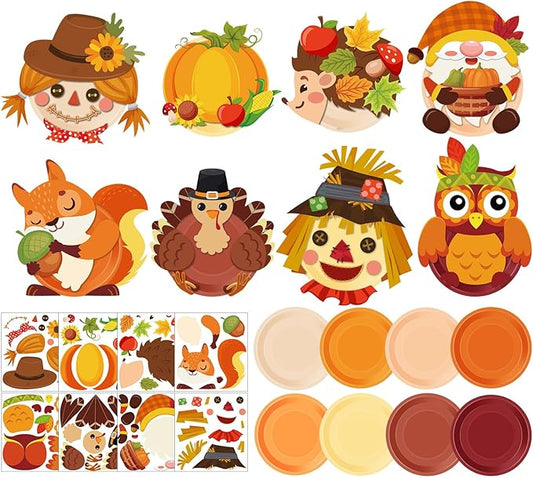 Layhit 24 Pieces Fall Crafts for Kids Fall Plate Craft KitsAutumn Pumpkin Turkey Educational Crafts Thanksgiving DIY Craft Projects for Kids Ages 6-8 8-12 Fall Party Supplies Decorations, 8 Styles