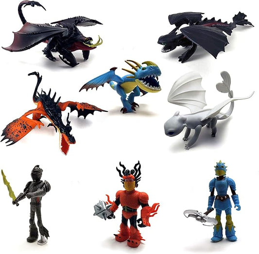 Toysvill Vikings & Dragon Toys Action Figures (Light Fury, Night Fury, Deathgripper, Monstrous Nightmare, Deadly Nadder, Hiccup, Astrid Hofferson, Snotlout Jorgenson) SET 8 PCS