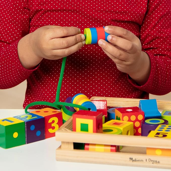 Melissa & Doug Deluxe Wooden Lacing Beads - Educational Activity With 27 Beads and 2 Laces
