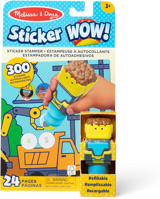 Melissa & Doug Sticker Wow!™ 24-Page Activity Pad and Sticker Stamper, 300 Stickers, Arts and Crafts Fidget Toy Collectible Character – Bulldozer
