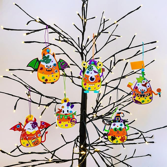 Winlyn 24 Sets Halloween Craft Kits for Kids Ghost Monster Candy Corn Foam Individual Craft Kits Halloween Arts and Crafts for Kids Halloween Home Classroom Activities Party Favors Trick-Or-Treaters