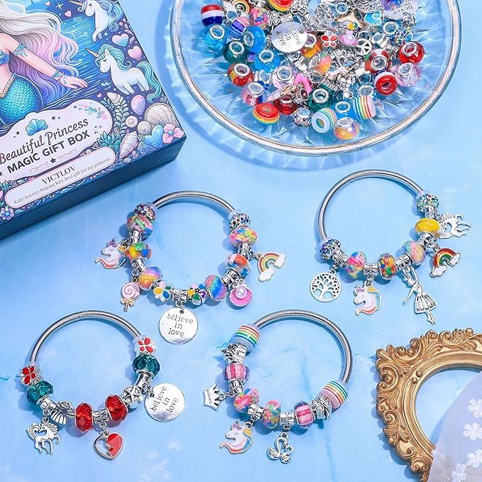 VICTLOV Charm Bracelet Making Kit, DIY Craft for Girls, Unicorn/Mermaid Crafts Gifts Set for Arts and Crafts for Girls Teens Ages 5-12