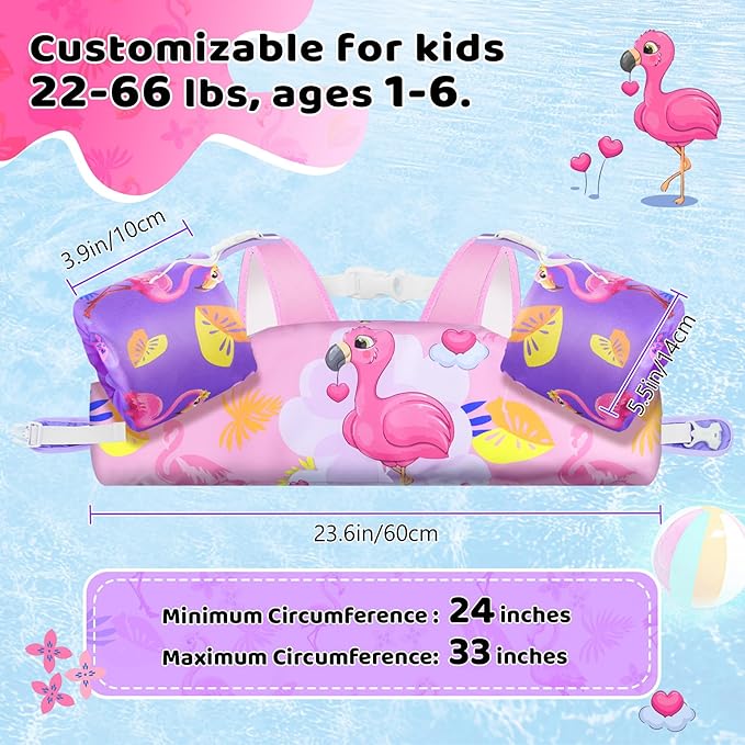 Vvinca Separable Toddler Swim Vest Fit 22-66 Lbs（1-6 Years）|2025 Newest 3 in 1 Pool Float & Arm Bands Boys and Girls, Adjustable Sturdy Safety for Infant 1 2 3 4 5 6 Year