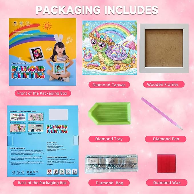 Sea Turtle Diamond Art Painting Kits with Frame- Animals Diamond Painting Kits with Frame, Cute Gem Art Kits for Wall Decoration 7X7 Inch