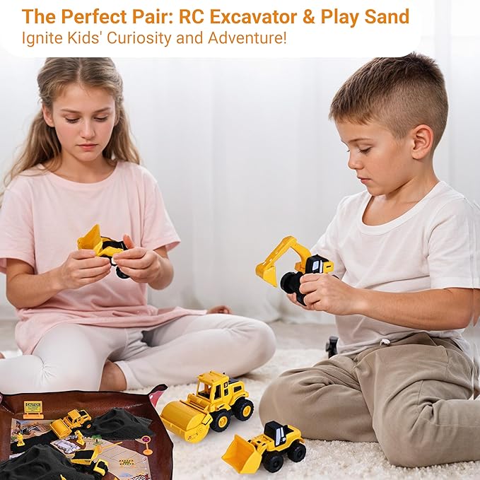 Sensory Play Construction Sand Kit, 2lbs Sensory Sand, Interactive Mat for Mess-Free Play, 22 Piece 5 Trucks 7 Signs 4 Work Figures 6 Tools, Sandbox Toys for Boy Girl Kid Toddlers Age 3+