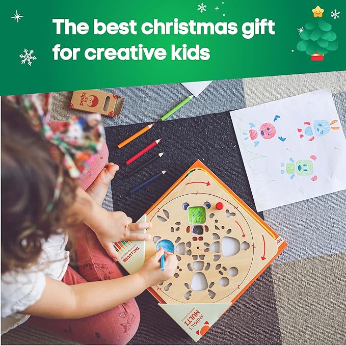 ArtTwist Drawing Stencils Kit for Kids – Rotating Wooden Spin Art with 6 Colored Pencils and 5 White Papers – Montessori Arts and Crafts Gift - Set for Boys and Girls Ages 5-12