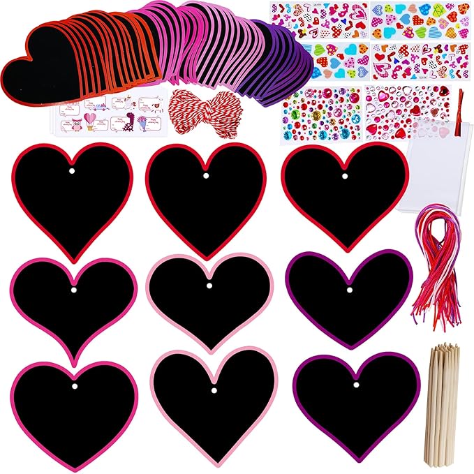 Winlyn 45 Sets 9 Styles Magic Color Scratch Black Valentine Heart Ornaments Decorations Valentine Scratch Art Heart Valentine's Day Craft Kits for Kids Classroom Activities Party Favors Gift Exchange