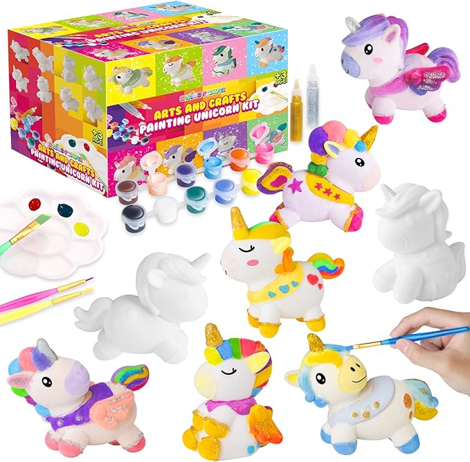 SpringFlower Unicorn Gift Toys for 3 4 5 6 7 8 Years Old Girls - Unicorn Arts and Crafts Painting kit Including 8 Cute Looking Unicorn Figures, DIY Creative Christmas Gift for Kids