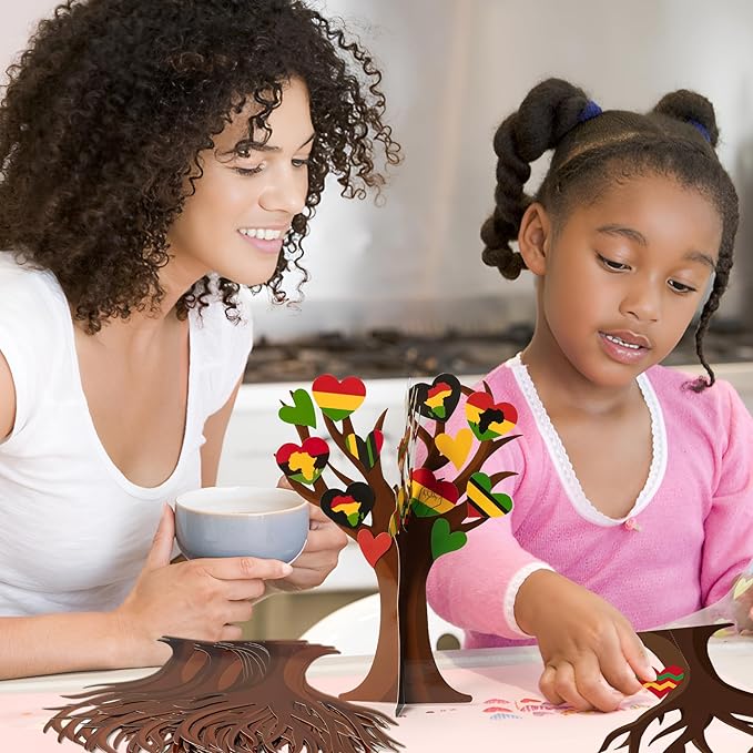 WATINC Black History Month Heart Tree Craft Kits, Make Your Own African American Heart Trees Decoration, DIY Black History Holiday Celebration Craft Supplies Home School Fun Activity for Kids (32Pcs)