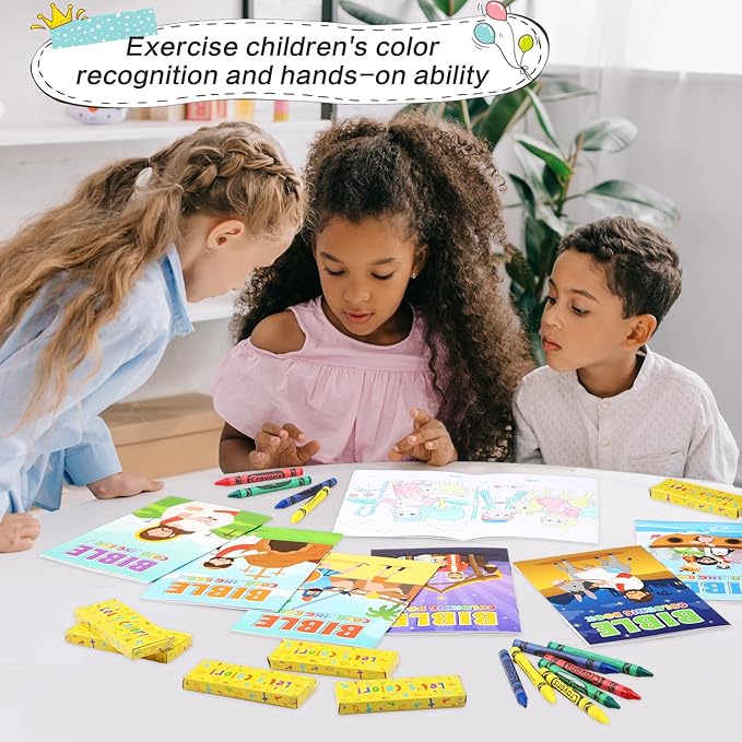 60 Set Bulk Bible Coloring Books with Crayons for Kids Chrismas Verse Religious Drawing Books Bulk Christian Story Activity Supplies, DIY Sunday School Crafts, Bible Party Favors Gifts