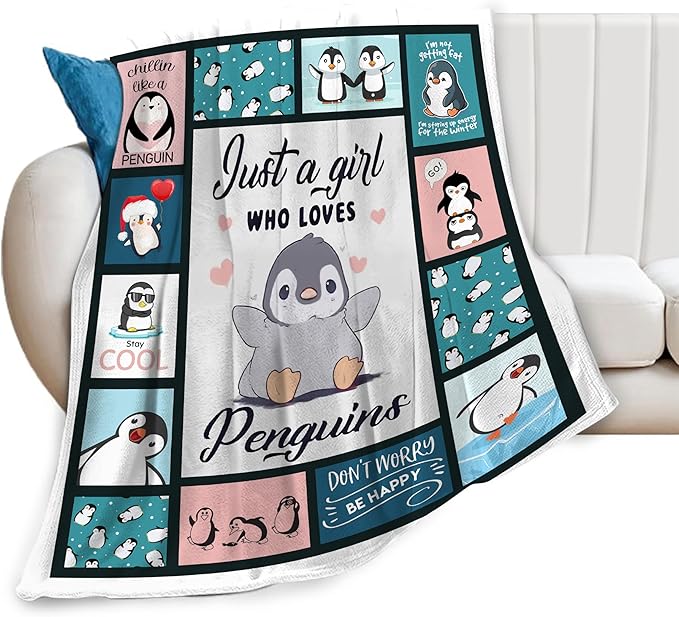 Penguin Blanket Gifts for Boys Girls Women Kids Adults Penguin Lover Blue Ice Antarctic Cute Animals Throw Blanket Soft Cozy Fleece Plush Warm Flannel Bedding Blanket for Couch Sofa Chair 50"X60"