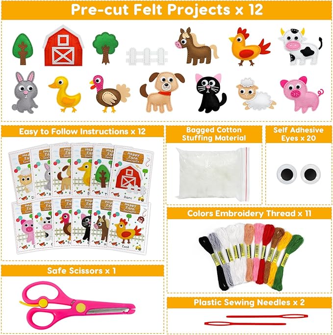 OKOOKO Animal Sewing Craft Kit, Sewing Craft Kit for Kids, DIY Crafting and Sewing Set, Plush Craft, Art Craft Kits, Fun and Educational Craft Set, Sew Your Own Felt Animals Craft Kit