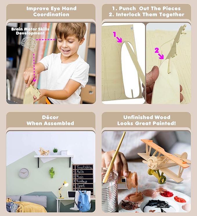 Puzzle 3D Nieuport 17 Airplane Model Puzzle - Wooden Airplane Toy Model Construction Kit, Educational Wooden Airplane Model Kit for Kids and Adults, Cool Plane Construction Puzzle Toy - 30 Pc/Pack