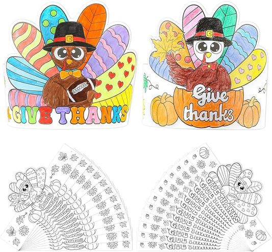 Color Your Own Turkey Crowns,24Pcs Thanksgiving Turkey Coloring Crowns Paper Turkey Hats Thanksgiving Crafts for Kids Family Classroom School and Holiday Craft Activity