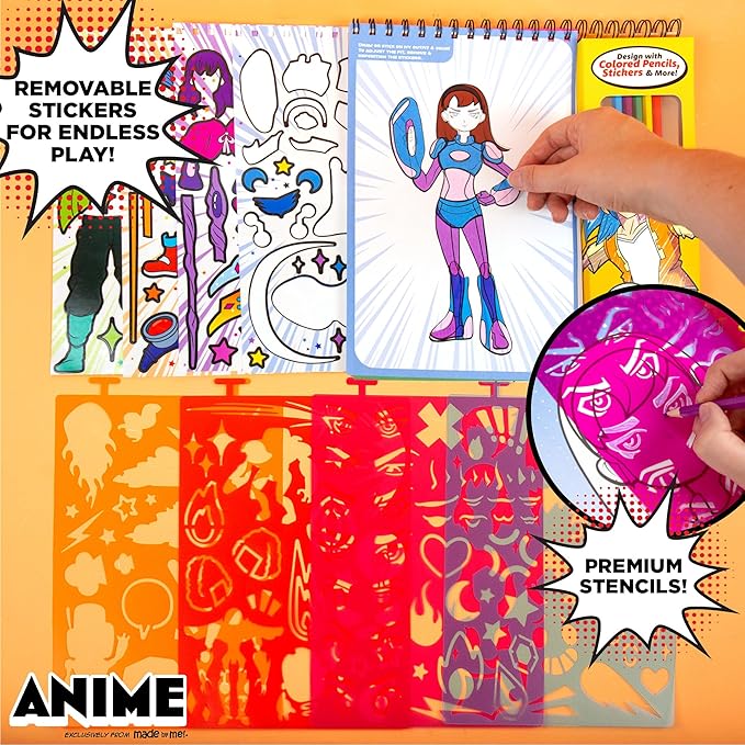 Made By Me Anime Artist Pad, 28-Page Coloring Book, Includes Fun Art Supplies & Removable Stickers Inspired by Comic Books, Great Gifts for Anime Enthusiasts, Coloring Books for Kids Ages 4-8