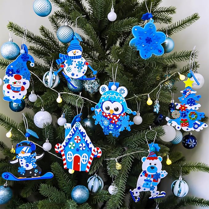 Winlyn 24 Sets Winter Craft Kits Christmas Crafts DIY Winter Holiday Ornaments Decorations Craft Kits Festive Foam Stickers Winter Arts and Crafts for Kids Home Classroom Art Activities Party Favors