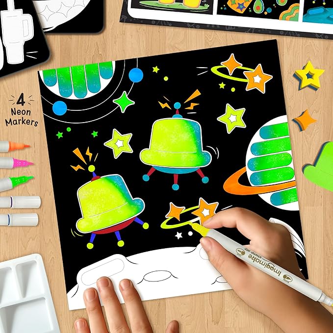 Imagimake DIY Neon Art Kit | 12 Exciting Neon Art Projects | Water Brush Pens & Stamps | Arts and Crafts for Kids Ages 8-12-16 | Arts and Crafts for Adults & Kids | Gifts for 8 Year Old Girls & Boys