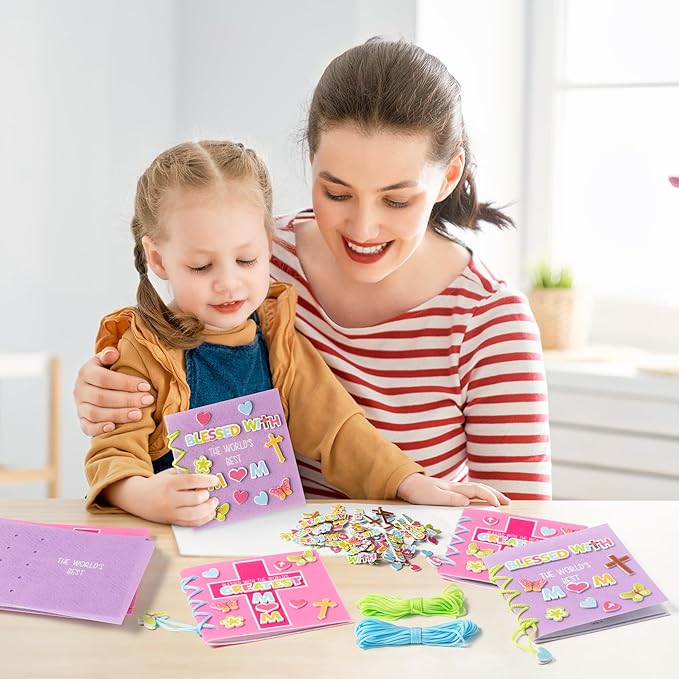 COcnny Mothers Day Crafts Kit - 16 Set Religious Mother’s Day Art Craft for Kids, DIY Diary Book Include 96pcs Pages, Make Your Own Cross Crafting for Mom Gift, Classroom Home Sunday School Activities