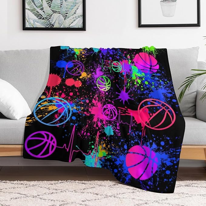 Basketball Throw Blanket - Soft Flannel Sports Basketball Blankets for Teens Adults Women Men Basketball Lovers - Warm Basketball Throw Blankets for All Season Lap, Chair, Sofa - 70"x50"