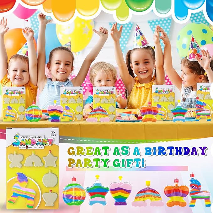 Vertintong 12 Sets Kids Sand Art Activity Kit for Birthday Party Favors Create Your Own Colored Sand Art Includes Sand Bottles with Funnels and Sticks, Bags of Sand for DIY Craft 1960s Party Favors