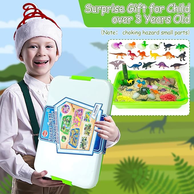 YongnKids Dinosaur Sensory Bin Sandbox Toys,Sensory Sand Art Kit with 14 Dinosaur Toys & 2.2lb Magic Sand & Dinosaur Sand Molds -Fun Sand Toys Birthday for Girls Boys Toddler 3 4 5 6 7 Years Old