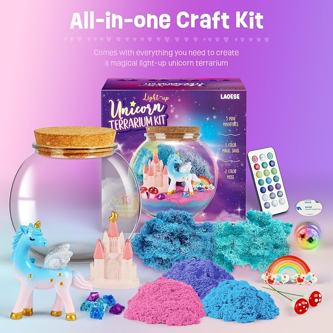 Unicorn Gifts for Girls - Unicorn Terrarium Kit for Kids - Birthday Gift for Girls Ages 4 5 6 7 8-12 Year Old - DIY Unicorn Toys for Girls - Arts and Crafts Kit for Kids - Best Girls Presents Stuff