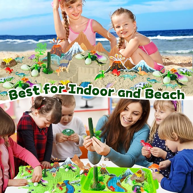 Hymaz Dinosaurs Sensory Bin , 47 pcs Dinosaurs Park Set Sensory Bins for Kids 2-4 5-7, Kids Play Sand for Sandbox Toys, Sandbox with lid, Kid Sensory Sand kit Birthday Gift for Toddler Age 3-8