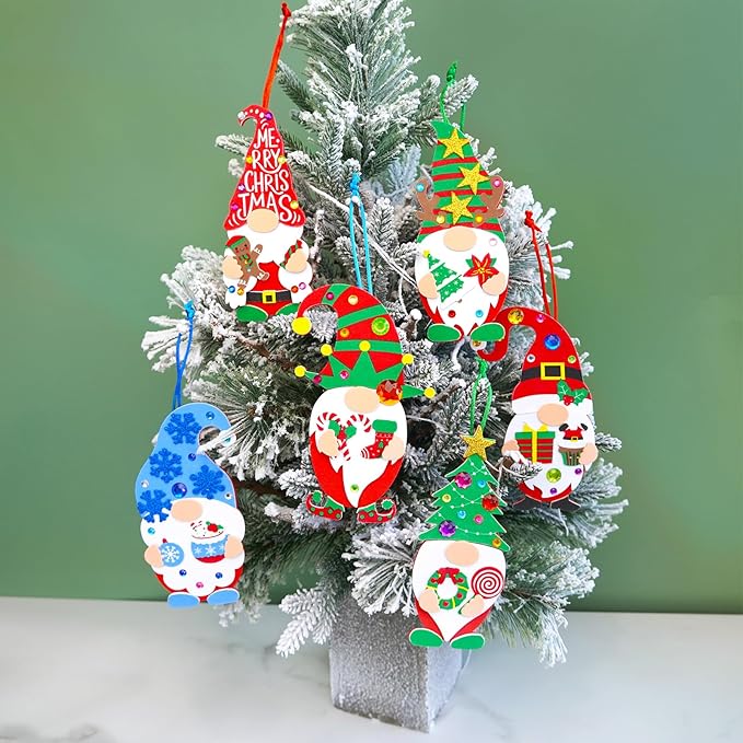 Winlyn 24 Sets Christmas Craft Kits Winter Crafts DIY Christmas Gnome Ornaments Decorations Art Sets Gnome Christmas Foam Stickers for Kids Holiday Seasonal Home Classroom Activities Party Favors