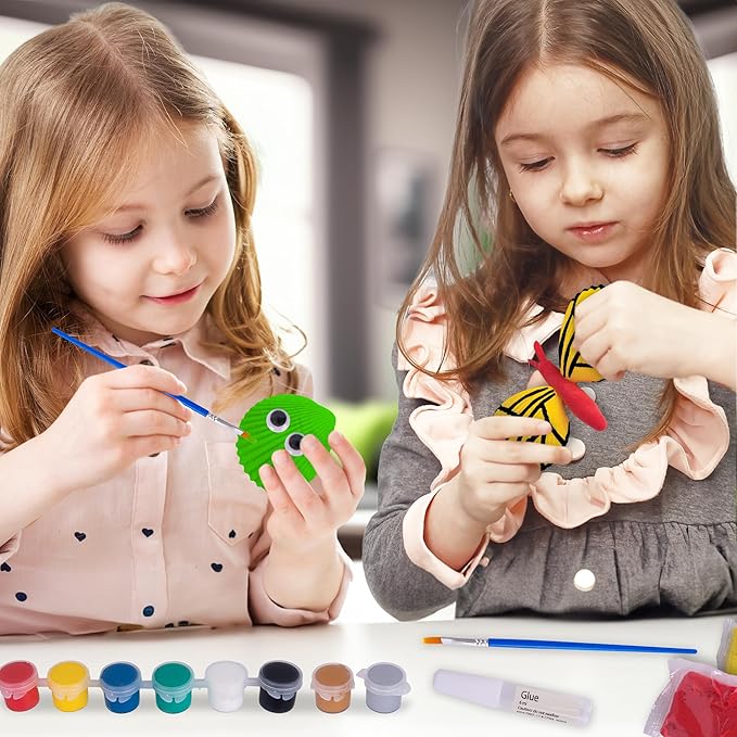 ArtCreativity Seashell Painting Kit for Kids - Sea Shell Craft Kit with 12 Real Seashells, 8 Paint Pots, 2 Glitter Paint Tubes, Air Dry Clay, and More - Summer Arts and Crafts Kits for Girls Ages 4-12