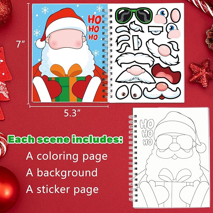 Christmas Sticker Coloring Books 3-Pack,Christmas Toys Activity Pad for Kids Toddlers Ages 2-8(30 Scenes)