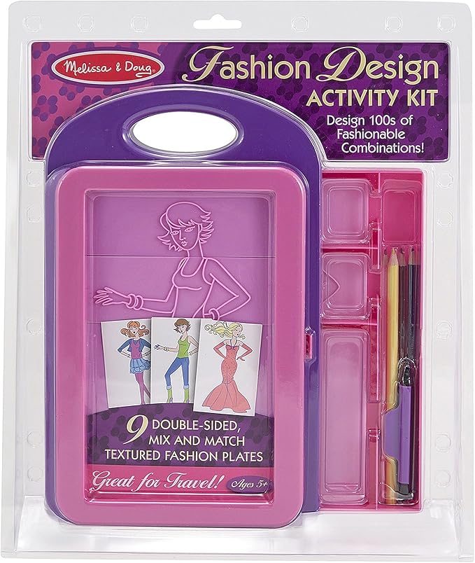 Melissa & Doug Fashion Design Activity Kit w/ 9 Double Sided Textured Fashion Plates & 1 Scratch Art Mini-Pad Bundle (04312)